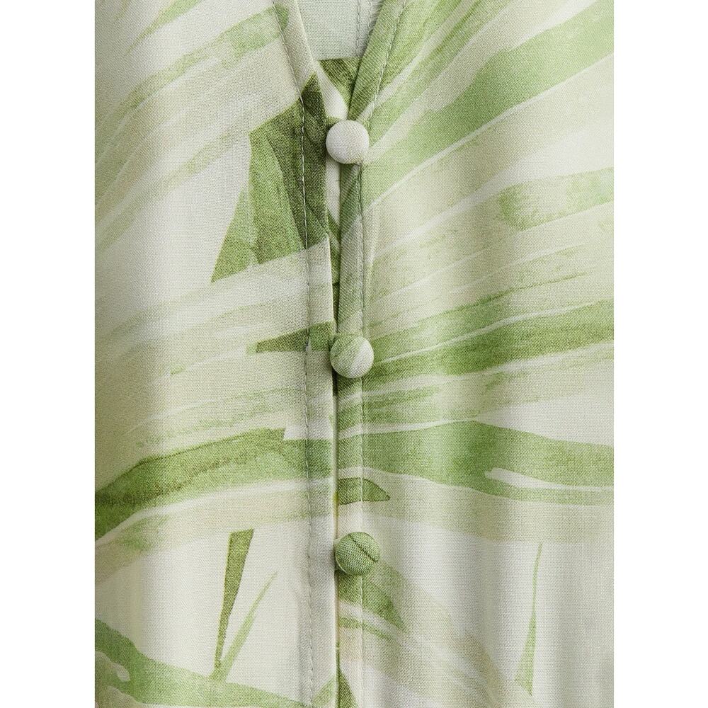 Large H&M Tropical Print Midi Dress Palm White Green Vacation Summer Party - Picture 7 of 14